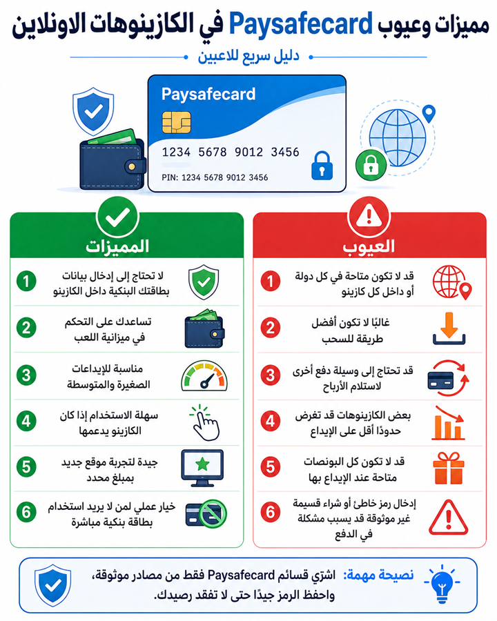 مميزات وعيوب Paysafecard في الكازينوهات الاونلاين